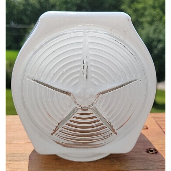 Vintage Milk Glass/Clear Bathroom Fixture Light Shade Globe Star Ribbed - Picture 2 of 11